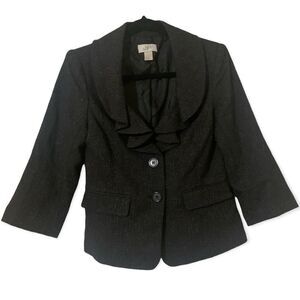 LOFT RUFFLE lapel charcoal grey blazer sz 2